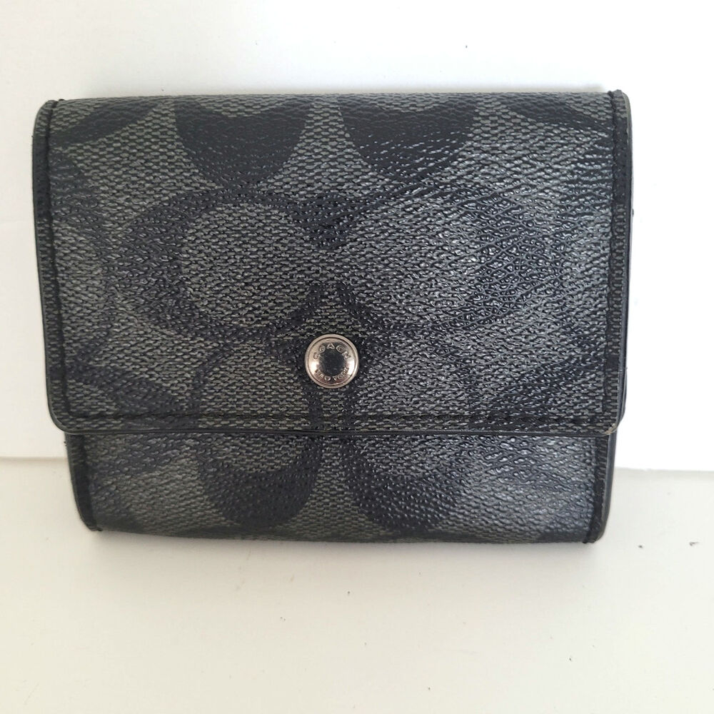 Coach Crossgrain Black‎ Bi-Fold Leather Wallet Classic Card Holder Small Damaged